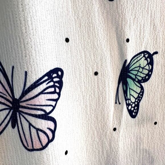 White Butterfly Crochet Sleeve Blouse XL – Boho Sheer Print Top - Picture 3 of 6